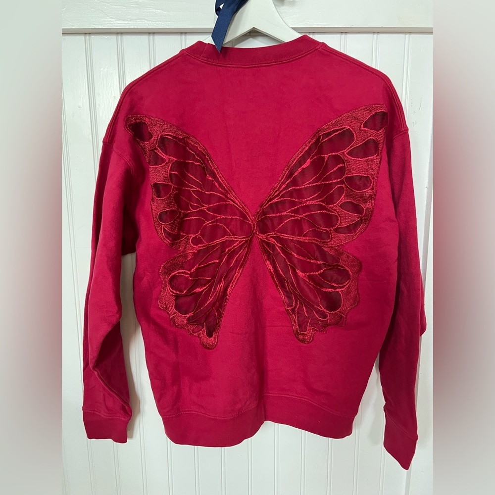 Tricia Fix Exclusive Butterfly Crewneck Sweatshirt in Red Raspberry Size XS
